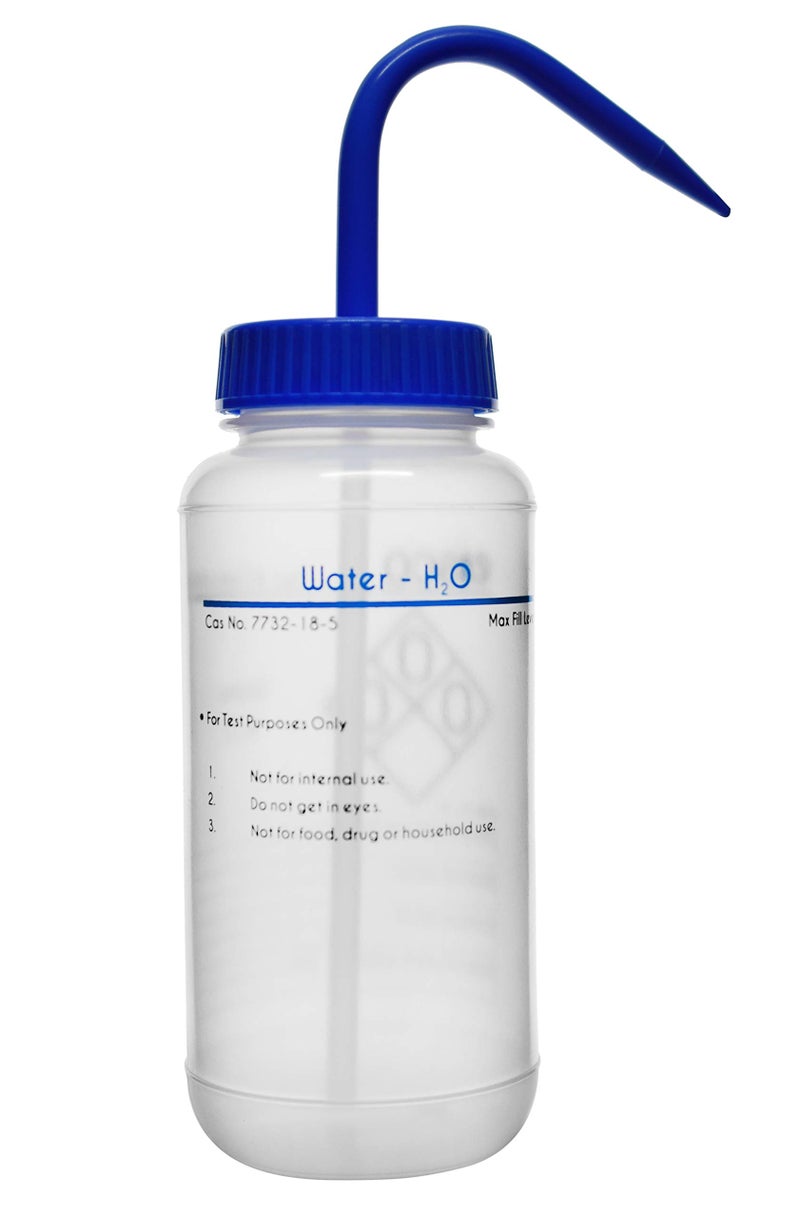 EISCO Wash Bottle for Water, 500ml - Labeled with Color Coded Chemical & Safety Information (2 Color) - Wide Mouth, Self Venting, Polypropylene - Performance Plastics Labs - Image 2